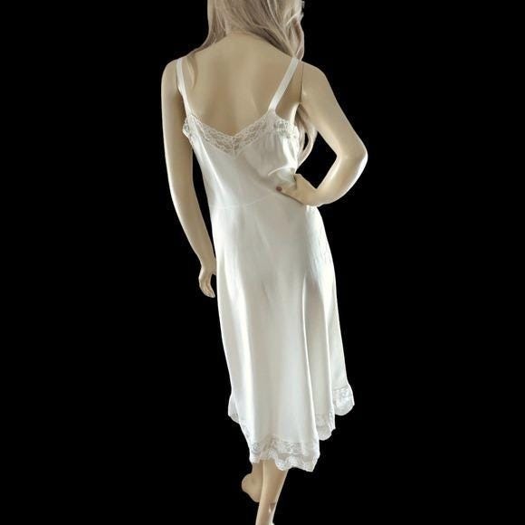 1950s Ivory Slip Dress Small | Lace Trim Nylon & Bias Cut Rayon Bridal Boudoir‎ - Picture 7 of 9